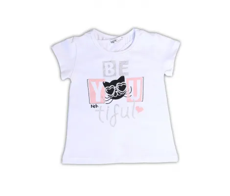 NEK Kids Wear Παιδικό σετ κολάν σορτς με μπλούζα 'Beautiful' Λευκό Ροζ | Σύνολα - Σετ στο Fatsules