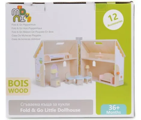 Ξύλινο πτυσσόμενο κουκλόσπιτο με έπιπλα και φιγούρες Cangaroo Wooden foldable doll house | Παιδικά παιχνίδια στο Fatsules