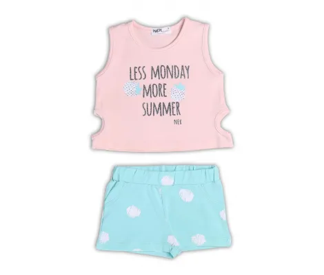 NEK Kids Wear Παιδικό σετ σορτς με μπλουζάκι 'More Summer' Ροζ Τιρκουάζ | Σύνολα - Σετ στο Fatsules