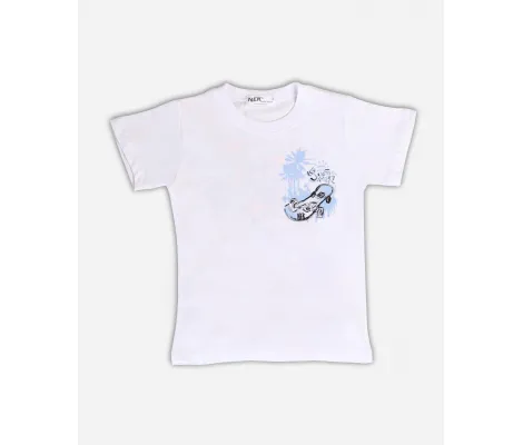 NEK Kids Wear Παιδικό σετ σορτς και μπλουζάκι 'Hello Summer' Λευκό Γαλάζιο | Σύνολα - Σετ Μακό Κοντομάνικα - Σετ Μακό αμάνικα στο Fatsules