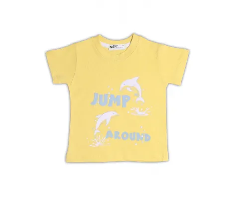 NEK Kids Wear Βρεφικό Σετ μπλούζα και σορτς 'Jump Around' Κίτρινο Σιέλ | Βρεφικά Σύνολα - Σετ - Σαλοπέτα στο Fatsules