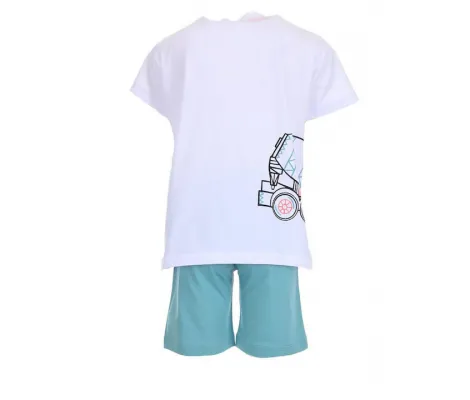 NEK Kids Wear Παιδικό σετ σορτς με μπλουζάκι 'Beep Beep' Λευκό Πετρόλ |  Καλοκαιρινά Σύνολα για αγόρι - Σετ Μακό Κοντομάνικα για αγόρι - Σετ Μακό αμάνικα για αγόρι - Σετ μπλούζα και βερμούδα για αγόρι. στο Fatsules