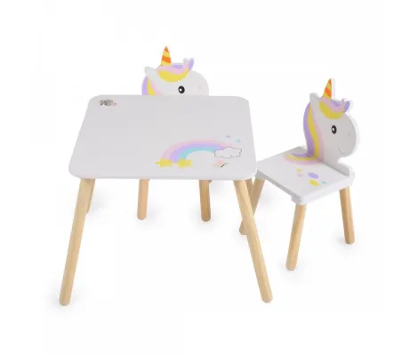 Moni Toys Ξύλινο Τραπέζι και 2 Καρέκλες Μονόκερος | Παιδικά παιχνίδια στο Fatsules