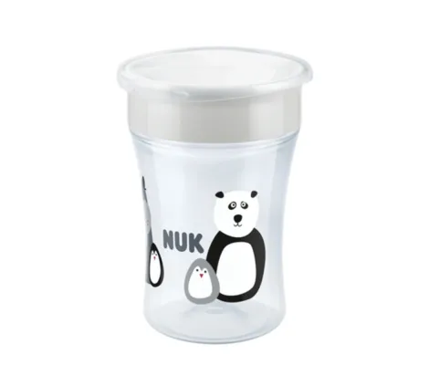 Nuk Monochrome Animals Magic Cup με Χείλος 230ml Λευκό Γκρι 8m+ | Θερμός υγρών και παγουρίνα στο Fatsules