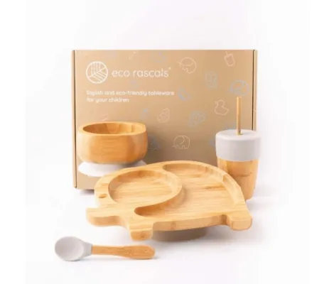 Eco Rascals σετ φαγητού bamboo Combo Elephant Grey | Βρεφανάπτυξη στο Fatsules