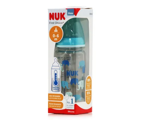NUK First Choice Plus Glass Γυάλινο Μπιμπερό με Θηλή Σιλικόνης & Δείκτη Ελέγχου Θερμοκρασίας 0-6m 240ml Winnie | Μπιμπερό - Θηλές στο Fatsules