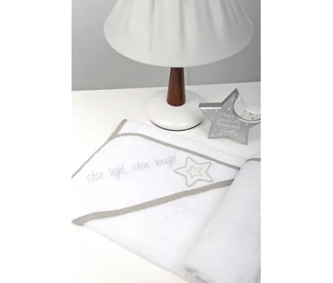 Μπουρνούζι Κάπα Baby Oliver "Star Light, Star Bright" Λευκό-Γκρι 75x75cm | Σετ πετσέτες - Μπουρνουζάκια στο Fatsules
