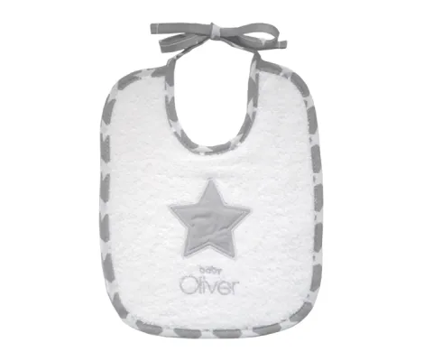 Σαλιάρα Baby Oliver "My little Super Star" Λευκό-Γκρι 20x25cm | Σαλιάρες - Λαβέτες - Νάνι αγκαλιάς στο Fatsules