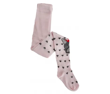 Καλσόν Ροζ με καρδούλες και σχέδιο σκυλάκι | Κάλτσες - Καλσόν - κορδέλες - κοκαλάκια - σκούφοι - γάντια στο Fatsules