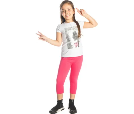 Παιδικό Σετ κολάν με κοντομάνικο μπλουζάκι Joyce Λευκό Φουξ | Σύνολα - Σετ στο Fatsules
