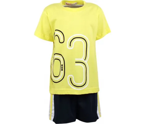 NEK Kids Wear Παιδικό Σετ '63' - Κίτρινο |  Καλοκαιρινά Σύνολα για αγόρι - Σετ Μακό Κοντομάνικα για αγόρι - Σετ Μακό αμάνικα για αγόρι - Σετ μπλούζα και βερμούδα για αγόρι. στο Fatsules