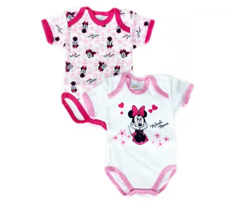 Ellepi Σετ 2 τεμ. Βρεφικά φορμάκια κοντομάνικα Disney Baby Minnie Mouse Λευκό Ροζ | Βρεφικά Ρούχα - Όλα τα προιόντα στο Fatsules