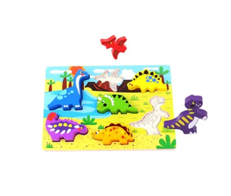 Ξύλινο εκπαιδευτικό παζλ με δεινόσαυρους Cangaroo Tooky Toy Chunky puzzle Dinosaur | Παιδικά παιχνίδια στο Fatsules