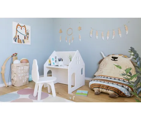 Παιδικό γραφείο σπιτάκι Just Baby Hommie με ραφάκια και μαυροπίνακα Λευκό | Βρεφικό Δωμάτιο στο Fatsules