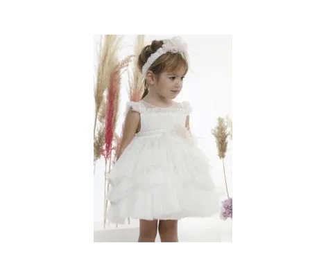 Mi Chiamo Βαπτιστικό φόρεμα με δαντέλα-τούλι και λουλούδια Λευκό | Βάπτιση στο Fatsules