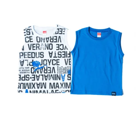Joyce Σετ 2 τεμ. αμάνικα μπλουζάκια Λευκό-Μπλε | JOYCE Aνοιξη/Καλοκαιρι 22 στο Fatsules
