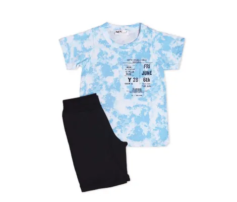 NEK Kids Wear Σύνολο-σετ με βερμούδα Γαλάζιο-Μαύρο | Σύνολα - Σετ Μακό Κοντομάνικα - Σετ Μακό αμάνικα στο Fatsules
